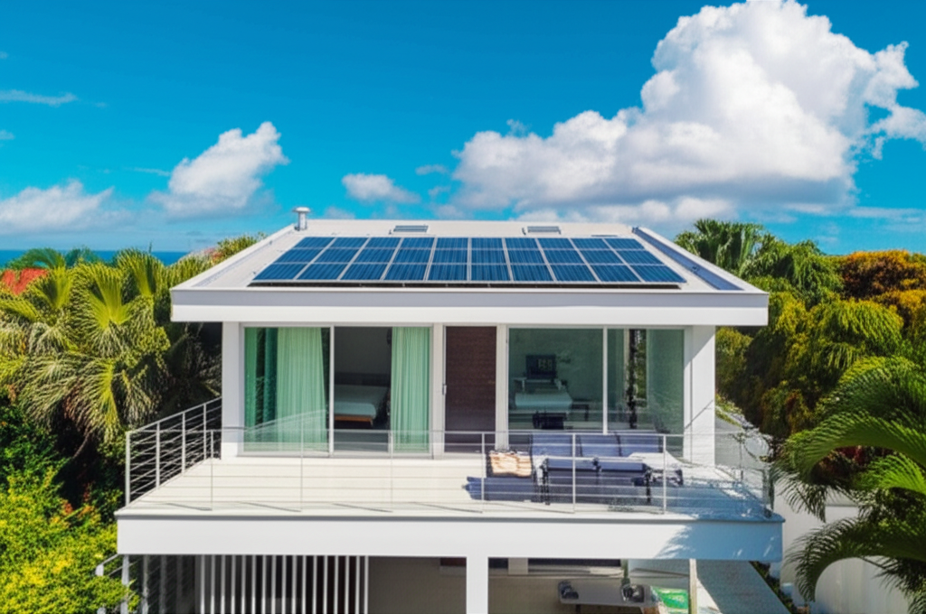 Casa moderna com sistema de placas solares instalado pela LOMASSO SOLAR em Lagoa Santa, Minas Gerais - Economia de até 90% na conta de luz